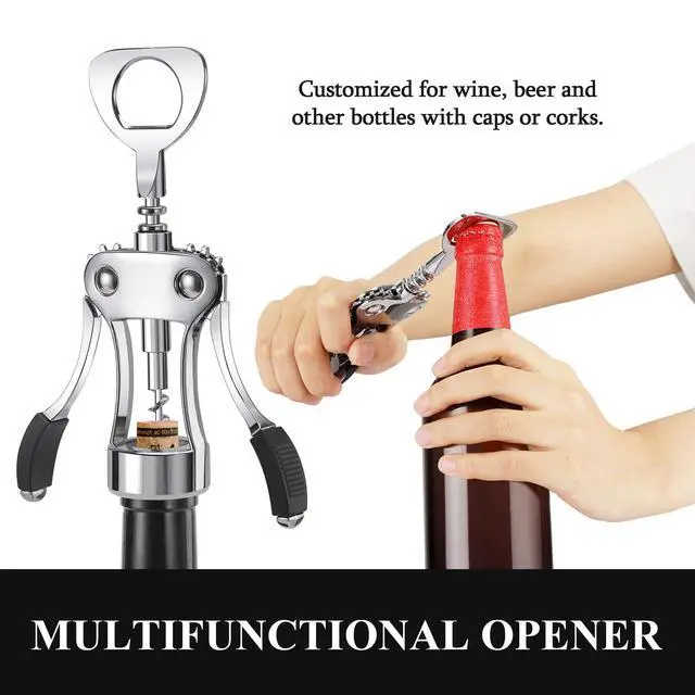 Alt view image 6 of 7 - Multifunctional Wine Bottle Opener Gift Set - Heavy-Duty Zinc Alloy Wing Corkscrew, Foil Cutter, Vacuum Stopper & Aerator Pourer for Kitchen, Bar, Restaurant, Bartenders