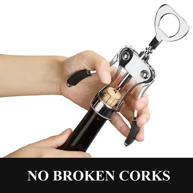 Alt view image 7 of 7 - Multifunctional Wine Bottle Opener Gift Set - Heavy-Duty Zinc Alloy Wing Corkscrew, Foil Cutter, Vacuum Stopper & Aerator Pourer for Kitchen, Bar, Restaurant, Bartenders