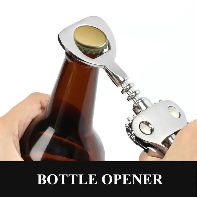 Alt view image 5 of 7 - Multifunctional Wine Bottle Opener Gift Set - Heavy-Duty Zinc Alloy Wing Corkscrew, Foil Cutter, Vacuum Stopper & Aerator Pourer for Kitchen, Bar, Restaurant, Bartenders
