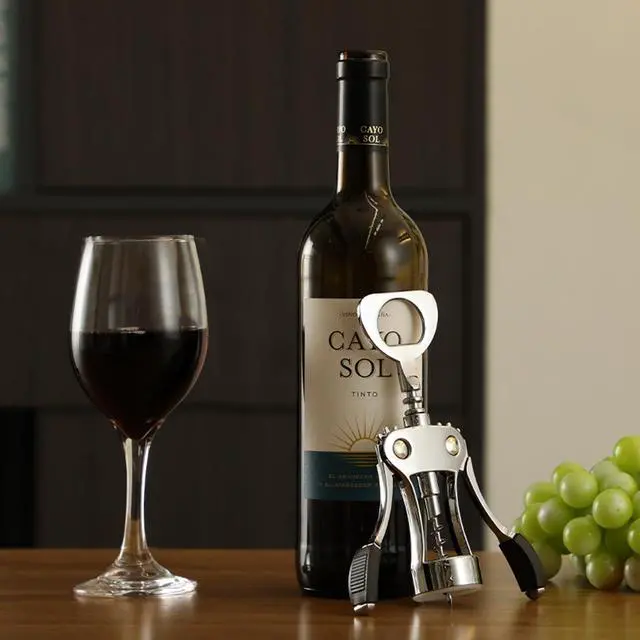 Alt view image 7 of 7 - Wine Opener, Heavy-Duty Zinc Alloy Wing Corkscrew, Premium Beer Bottle Opener, Multifunctional Wine Accessories with Ergonomic Handle and Sharp Screw, for Kitchen, Bar, Restaurant (SILVER)