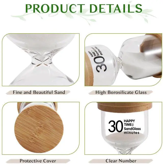 Alt view image 3 of 7 - 30 Minute Wooden Sand Timer,White Sand Hourglass for Productivity, Focus, Meditation & Home Décor,30 Min Reloj de Arena Sand Clock for Kitchen, Office, Classroom, Yoga & Games