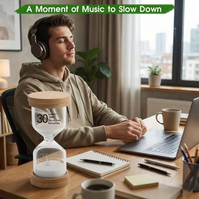 Alt view image 6 of 7 - 30 Minute Wooden Sand Timer,White Sand Hourglass for Productivity, Focus, Meditation & Home Décor,30 Min Reloj de Arena Sand Clock for Kitchen, Office, Classroom, Yoga & Games