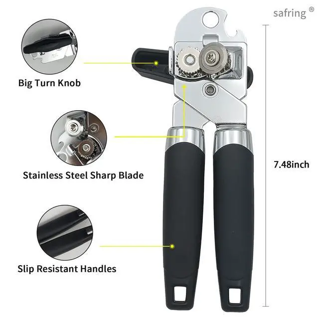 Alt view image 3 of 6 - Can Opener Manual, Handheld Strong Heavy Duty Stainless Steel Can Opener, Comfortable Handle, Sharp Blade Smooth Edge, Can Openers with Multifunctional Bottle Opener