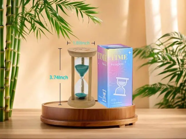 Alt view image 2 of 4 - Turquoise Sand Timer,5Min Wood Sandglass Clock - Modern Hourglass Watch with100% Bamboo Frame for Kids Games Classroom Kitchen Home Office Decor(Turquoise+5Min)