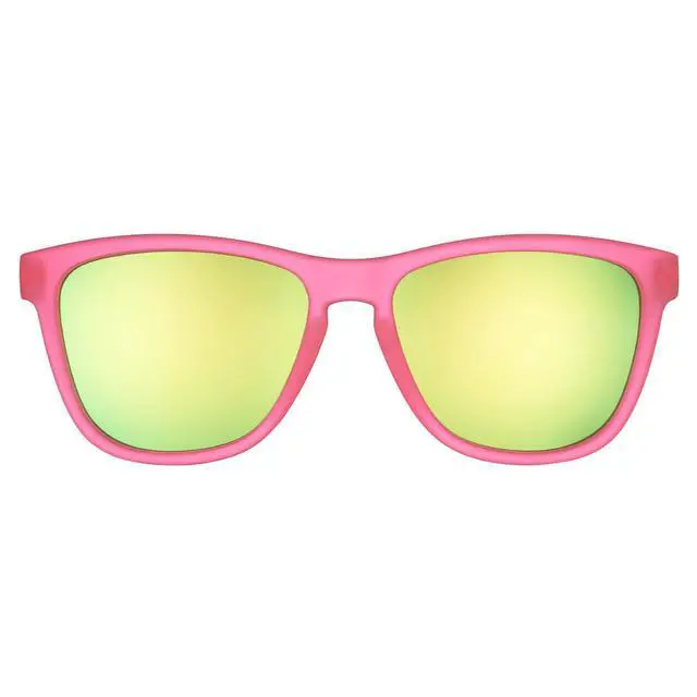 Alt view image 2 of 7 - Flamingos on a Booze Cruise Polarized Sunglasses, Medium Sized (OG), Pink Translucent Frames with Teal Mirored Reflective Lens, UV400 Protection, No Slip, No Bounce