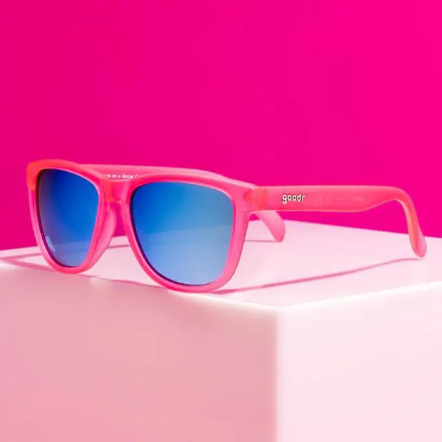 Alt view image 5 of 7 - Flamingos on a Booze Cruise Polarized Sunglasses, Medium Sized (OG), Pink Translucent Frames with Teal Mirored Reflective Lens, UV400 Protection, No Slip, No Bounce