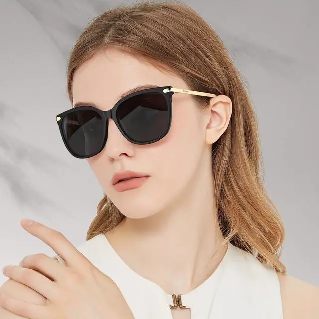Alt view image 3 of 7 - Womens Oversized Polarized Sunglasses UV400 with Case - Lightweight Acetate Cat Eye Square Frame, Scratch Resistant, All Day Comfort for Driving
