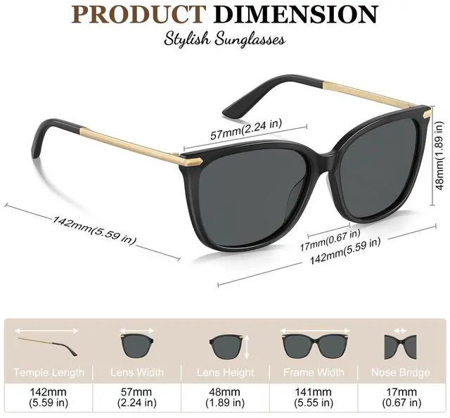 Alt view image 6 of 7 - Womens Oversized Polarized Sunglasses UV400 with Case - Lightweight Acetate Cat Eye Square Frame, Scratch Resistant, All Day Comfort for Driving