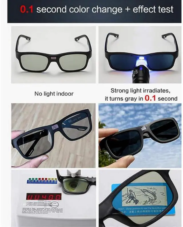 Alt view image 4 of 5 - 0.1 Seconds Smart Photochromic Polarized Men's Sunglasses for Driving and Riding Day and Night Fishing Sun Glasses (black)