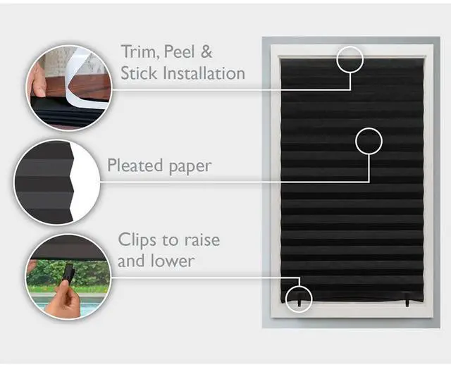 Alt view image 2 of 7 - No Tools Original Blackout Pleated Paper Shade Black, 36" W x 72" L, 6 Pack