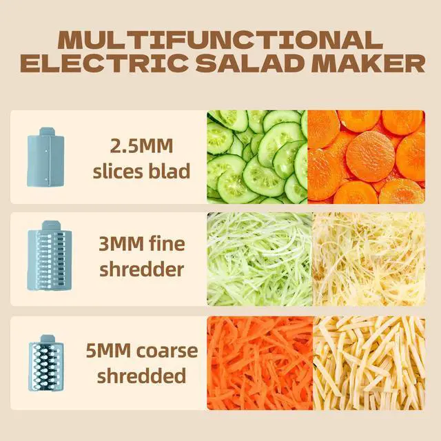 Alt view image 3 of 7 - Electric Vegetable Chopper, Multifunctional Automatic Slicer Dicer, Stainless Steel Blades, for Onion Potato Cabbage Veggie Fruit, Green, CVKF01