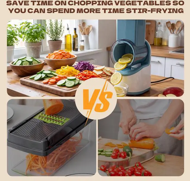 Alt view image 4 of 7 - Electric Vegetable Chopper, Multifunctional Automatic Slicer Dicer, Stainless Steel Blades, for Onion Potato Cabbage Veggie Fruit, Green, CVKF01