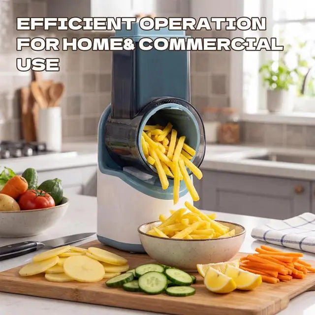 Alt view image 6 of 7 - Electric Vegetable Chopper, Multifunctional Automatic Slicer Dicer, Stainless Steel Blades, for Onion Potato Cabbage Veggie Fruit, Green, CVKF01