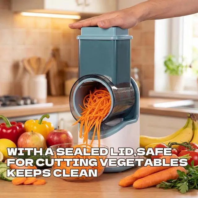Alt view image 7 of 7 - Electric Vegetable Chopper, Multifunctional Automatic Slicer Dicer, Stainless Steel Blades, for Onion Potato Cabbage Veggie Fruit, Green, CVKF01