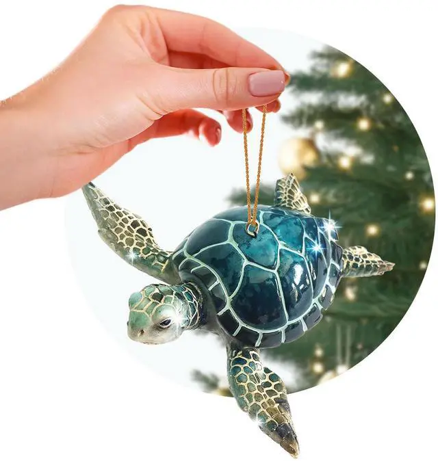 Main image of Christmas Ornaments - Home Decor - Unique Nautical Christmas Ornament Hand-Painted Blue Sea Turtle - Best for Tree Hanging, Bathroom Decorations, Stocking Stuffers, Scuba Lovers and Ocean Enthusiasts