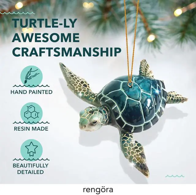 Alt view image 3 of 7 - Christmas Ornaments - Home Decor - Unique Nautical Christmas Ornament Hand-Painted Blue Sea Turtle - Best for Tree Hanging, Bathroom Decorations, Stocking Stuffers, Scuba Lovers and Ocean Enthusiasts