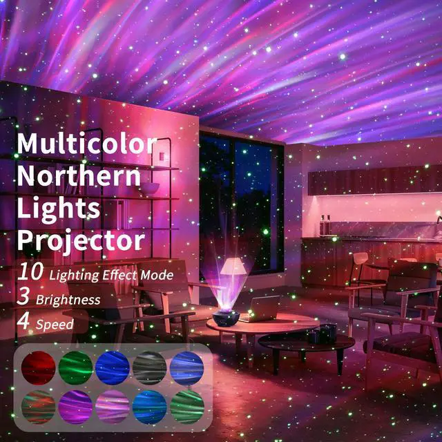 Alt view image 2 of 7 - Northern Lights Projector, Aurora Star Galaxy Projector Night Light for Bedroom/Ceiling/Party with Bluetooth Speaker, Soothing Mood Northern Light Lamp for Kids, Adults, Gift Idea