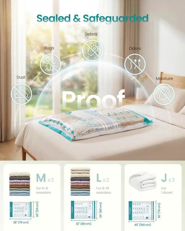 Alt view image 3 of 6 - Vacuum Storage Bags, Rechargeable Portable Electric Pump, Space Saver Vacuum Seal Suction Bags for Clothing Travel Bedding Comforters, Reusable, 9 Pack, 3M/3L/3J, Transparent ULVB202W101