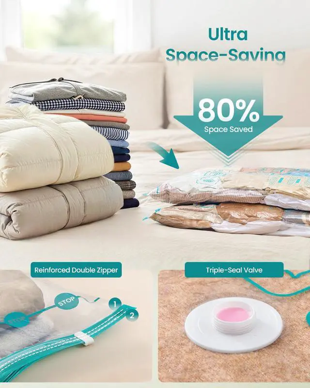 Alt view image 4 of 6 - Vacuum Storage Bags, Rechargeable Portable Electric Pump, Space Saver Vacuum Seal Suction Bags for Clothing Travel Bedding Comforters, Reusable, 9 Pack, 3M/3L/3J, Transparent ULVB202W101