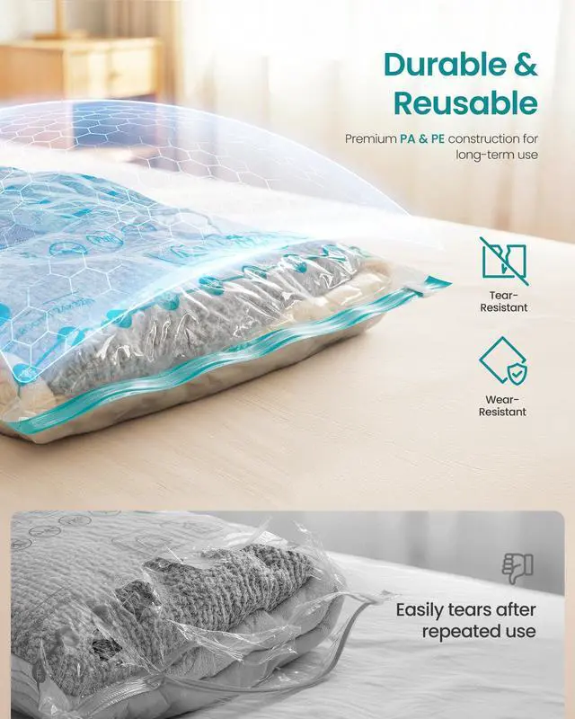 Alt view image 6 of 6 - Vacuum Storage Bags, Rechargeable Portable Electric Pump, Space Saver Vacuum Seal Suction Bags for Clothing Travel Bedding Comforters, Reusable, 9 Pack, 3M/3L/3J, Transparent ULVB202W101