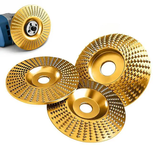 Main image of Angle Grinder Polishing Pad, Tungsten Carbide Cutting Wheel, Wood Carving Disc Set, Woodworking Attachment for Cutting, Shaping, Sanding Stump Removal & DIY Woodworking (Gold 3PCS)