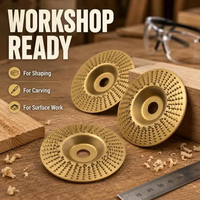 Alt view image 4 of 7 - Angle Grinder Polishing Pad, Tungsten Carbide Cutting Wheel, Wood Carving Disc Set, Woodworking Attachment for Cutting, Shaping, Sanding Stump Removal & DIY Woodworking (Gold 3PCS)