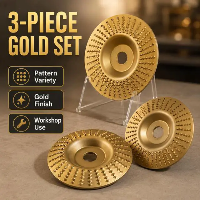 Alt view image 2 of 7 - Angle Grinder Polishing Pad, Tungsten Carbide Cutting Wheel, Wood Carving Disc Set, Woodworking Attachment for Cutting, Shaping, Sanding Stump Removal & DIY Woodworking (Gold 3PCS)