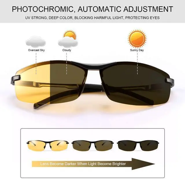 Alt view image 2 of 6 - Photochromic Sports Polarized Sunglasses for Men and Women Cycling Fishing Day and Night Driving Glasses UV Protection Eyewear Anti Glare/Radiation Eyeglasses Reduce Eye Fatigue Safety Googles
