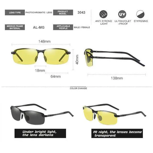 Alt view image 5 of 6 - Men Photochromic Polarized UV400 Sports Sunglasses Day and Night Driving Glasses