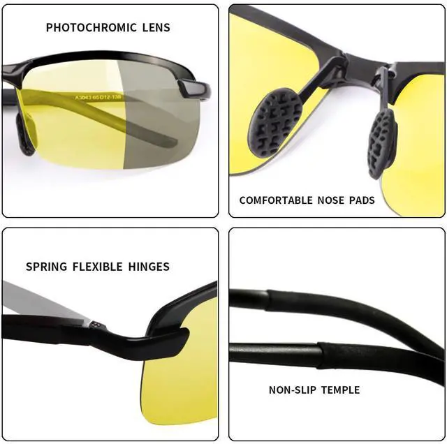 Alt view image 3 of 6 - Men Photochromic Polarized UV400 Sports Sunglasses Day and Night Driving Glasses