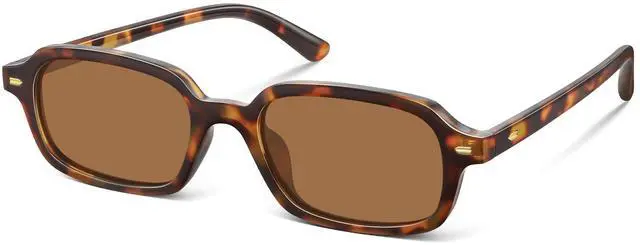 Main image of Trendy Polarized Rectangle Sunglasses Womens Mens, Small Square Retro Thin Slim Fashion Chic Narrow Sunnies, Tortoise/Brown