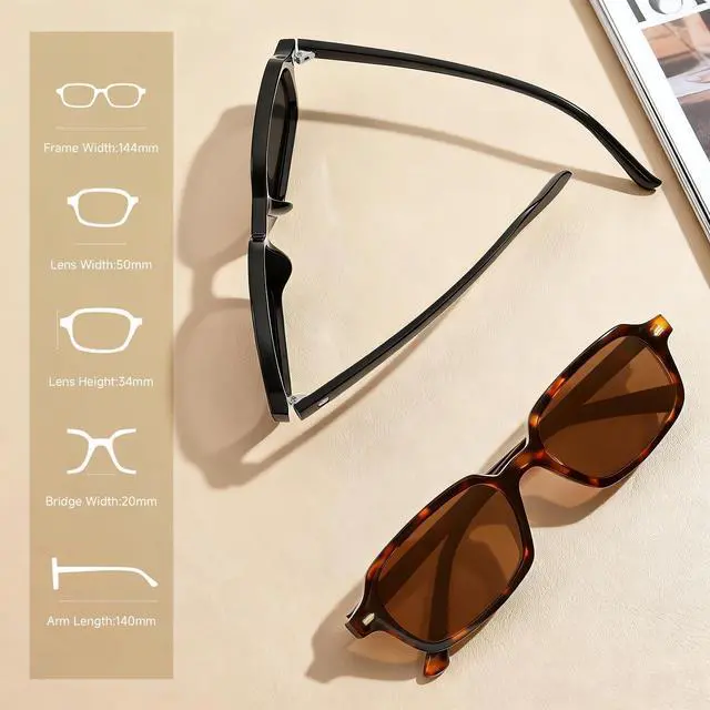 Alt view image 7 of 7 - Trendy Polarized Rectangle Sunglasses Womens Mens, Small Square Retro Thin Slim Fashion Chic Narrow Sunnies, Tortoise/Brown