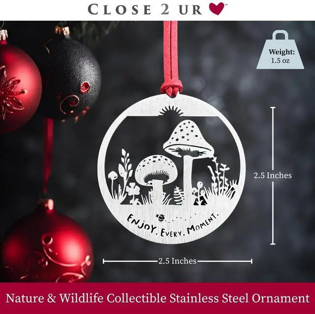 Alt view image 2 of 7 - Mushrooms Stainless Steel Ornament Keepsake & Collectible | Window Ornament, Hanging Decoration, Forest & Nature Décor | Handcrafted, Durable & Made in USA