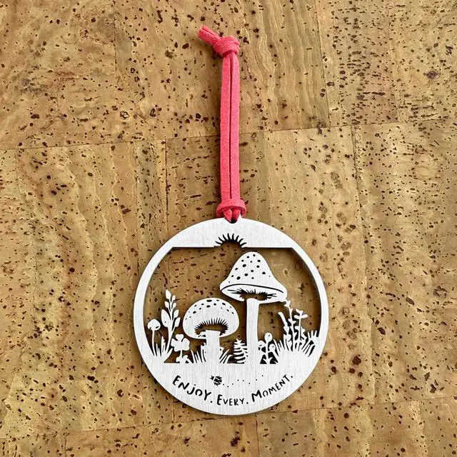 Main image of Mushrooms Stainless Steel Ornament Keepsake & Collectible | Window Ornament, Hanging Decoration, Forest & Nature Décor | Handcrafted, Durable & Made in USA