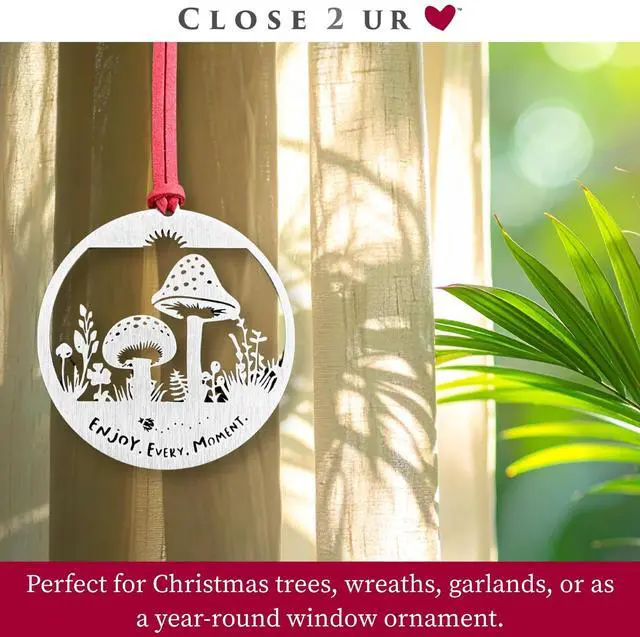 Alt view image 4 of 7 - Mushrooms Stainless Steel Ornament Keepsake & Collectible | Window Ornament, Hanging Decoration, Forest & Nature Décor | Handcrafted, Durable & Made in USA