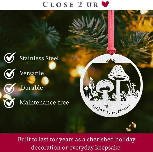 Alt view image 5 of 7 - Mushrooms Stainless Steel Ornament Keepsake & Collectible | Window Ornament, Hanging Decoration, Forest & Nature Décor | Handcrafted, Durable & Made in USA