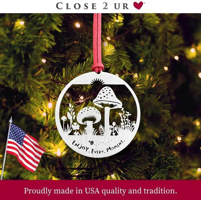 Alt view image 7 of 7 - Mushrooms Stainless Steel Ornament Keepsake & Collectible | Window Ornament, Hanging Decoration, Forest & Nature Décor | Handcrafted, Durable & Made in USA