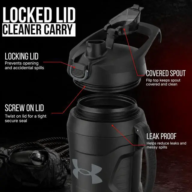 Alt view image 4 of 7 - Insulated Water Bottle with Handle & Fence Hook, Half Gallon Sports Water Jug, Leak-Resistant & BPA-Free for Baseball, Football & Gym - Black/Black, 64oz