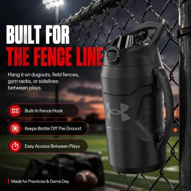 Alt view image 5 of 7 - Insulated Water Bottle with Handle & Fence Hook, Half Gallon Sports Water Jug, Leak-Resistant & BPA-Free for Baseball, Football & Gym - Black/Black, 64oz