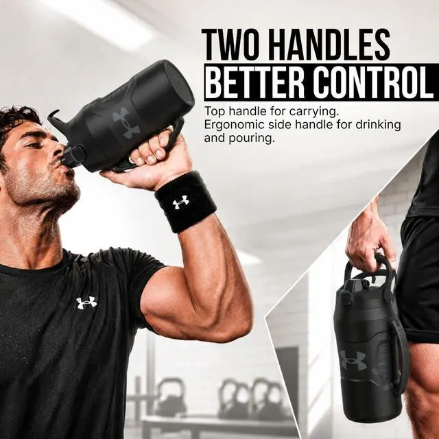 Alt view image 6 of 7 - Insulated Water Bottle with Handle & Fence Hook, Half Gallon Sports Water Jug, Leak-Resistant & BPA-Free for Baseball, Football & Gym - Black/Black, 64oz