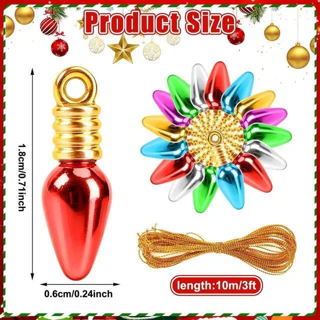 Alt view image 2 of 7 - 300Pcs Mini Christmas Light Beads Charms Tiny Small Bulbs Balls Ornaments for Christmas Tree Hanging with String Xmas Jewelry Making Earring Necklace Bracelet for Party Favor Supplies