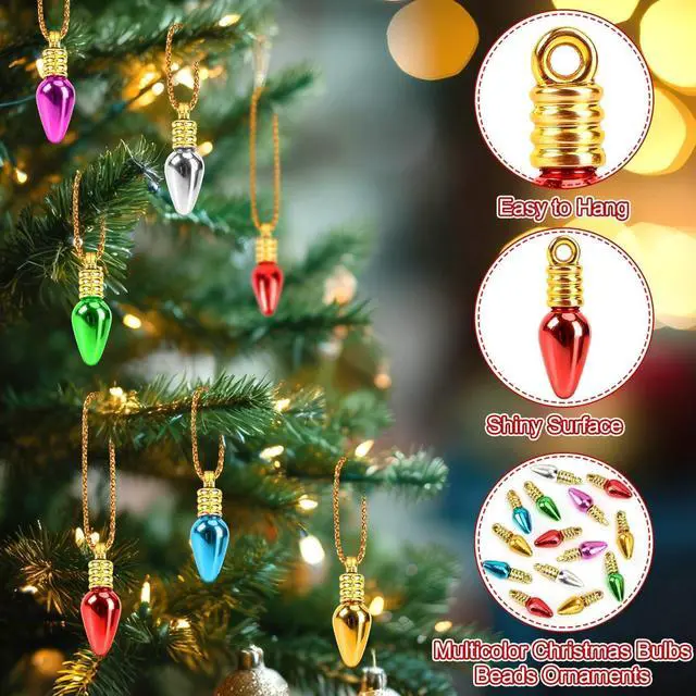 Alt view image 3 of 7 - 300Pcs Mini Christmas Light Beads Charms Tiny Small Bulbs Balls Ornaments for Christmas Tree Hanging with String Xmas Jewelry Making Earring Necklace Bracelet for Party Favor Supplies