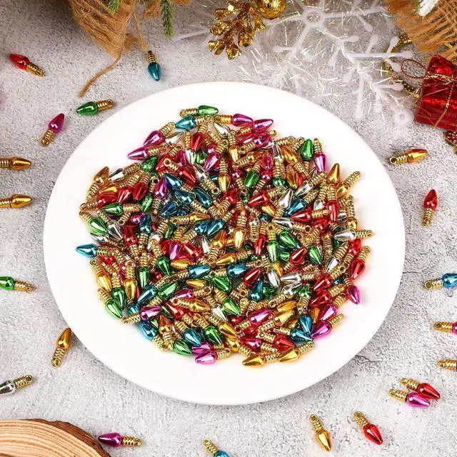 Alt view image 4 of 7 - 300Pcs Mini Christmas Light Beads Charms Tiny Small Bulbs Balls Ornaments for Christmas Tree Hanging with String Xmas Jewelry Making Earring Necklace Bracelet for Party Favor Supplies