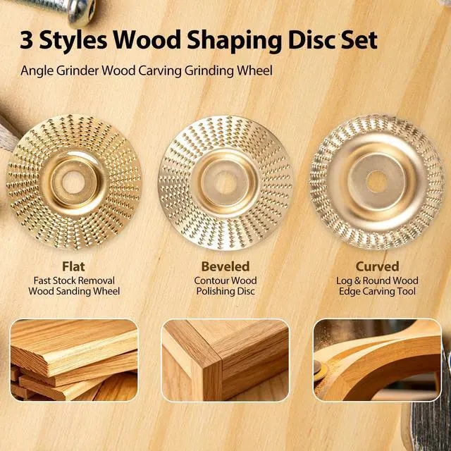 Alt view image 6 of 7 - Angle Grinder Polishing Pad, Tungsten Carbide Sanding Discs for 4 1/2" Angle Grinder, Wood Carving Disc Set for Cutting and Shaping