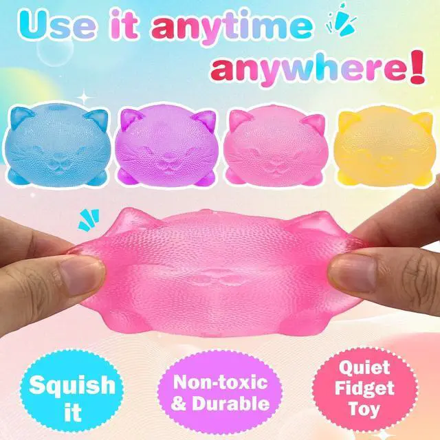 Alt view image 2 of 6 - 4 Pcs Gummy Cat & Sugar Ball Designs, Anxiety Relief & Focus Kitty Toy, Maltose Filled Squeeze Toys for Sensory PlaySensory Fidget Toys for Adults, Kids, Slow Rising Squishy Stress Balls
