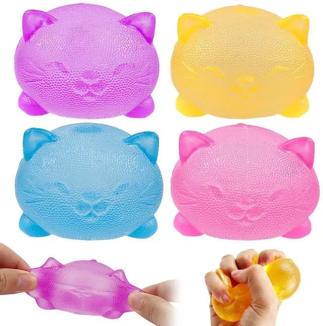 Main image of 4 Pcs Gummy Cat & Sugar Ball Designs, Anxiety Relief & Focus Kitty Toy, Maltose Filled Squeeze Toys for Sensory PlaySensory Fidget Toys for Adults, Kids, Slow Rising Squishy Stress Balls