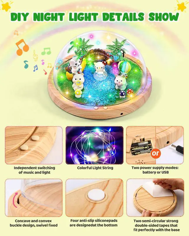 Alt view image 4 of 7 - Make Your Own Music Night Light, Cat Toys for Kids, Crafts for Girls Age 3-8,DIY Cat Toy Kits 3 4 5 6 7 8 9 10 Year Old Girl Birthday Gift Ideas,Best Christmas Gifts for Girls(Kitten)