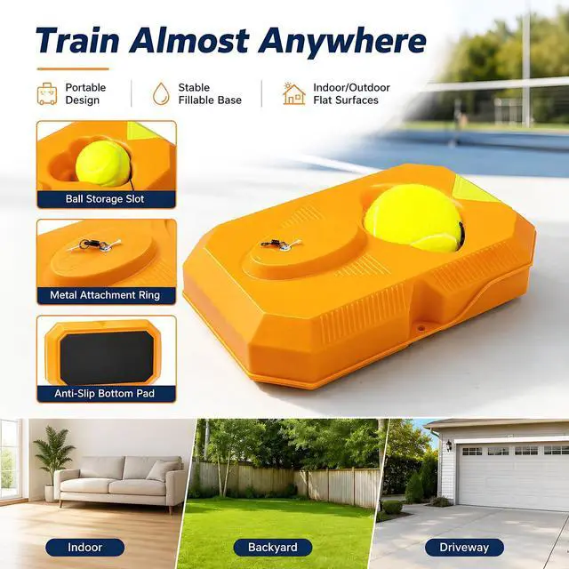 Alt view image 3 of 3 - Tennis Rebound Trainer Set, Portable Solo Practice Tool with Heavy Duty Power Base, 3 String Balls, Filling Water Required, Indoor/Outdoor Tennis Training Equipment for Beginners&Advanced Players(ORG)