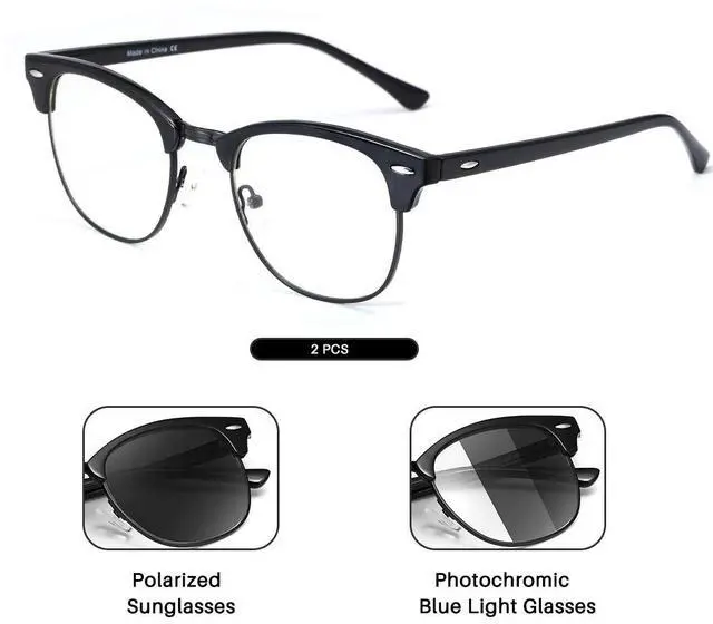 Alt view image 2 of 7 - Polarized Sunglasses Photochromic Eyeglasses Unisex TY201903 (T1-2PSC :Black(Polarized)+Black(Photochromic Blue Light))