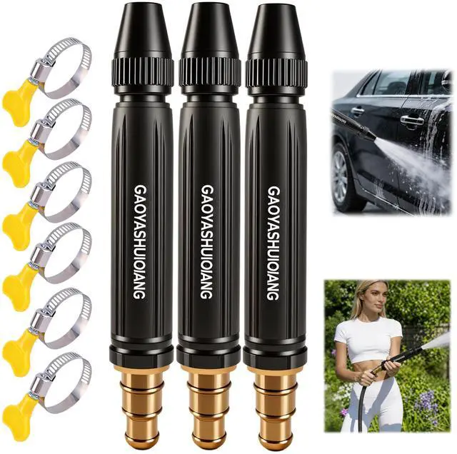 Main image of Home High-Pressure Car Wash Water Gun with Booster Nozzle and Fixation, Generic High Pressure Water Gun, Adjustable Spray Settings, for Watering Vegetables, and Car Washing (3pcs) (Pagoda-shaped)